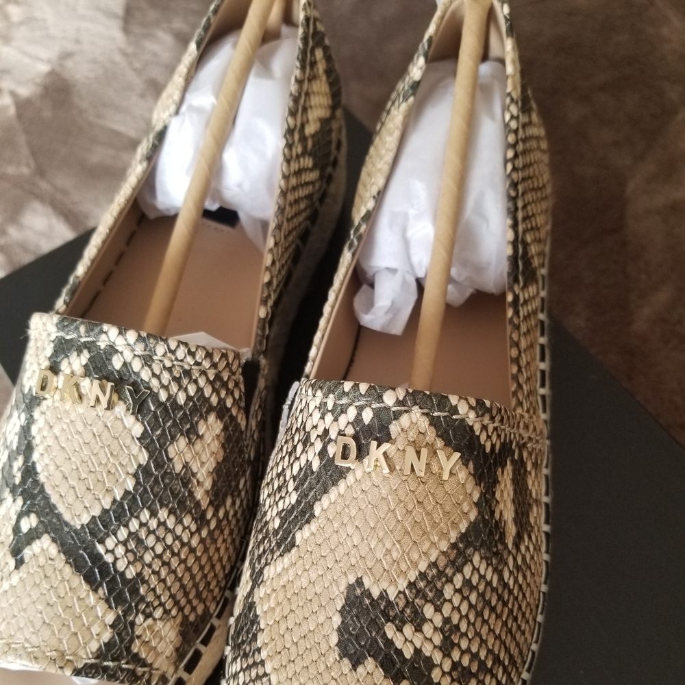 DKNY Beige and Black Snake-Print Espadrille Slip-Ons - Picture 2 of 7